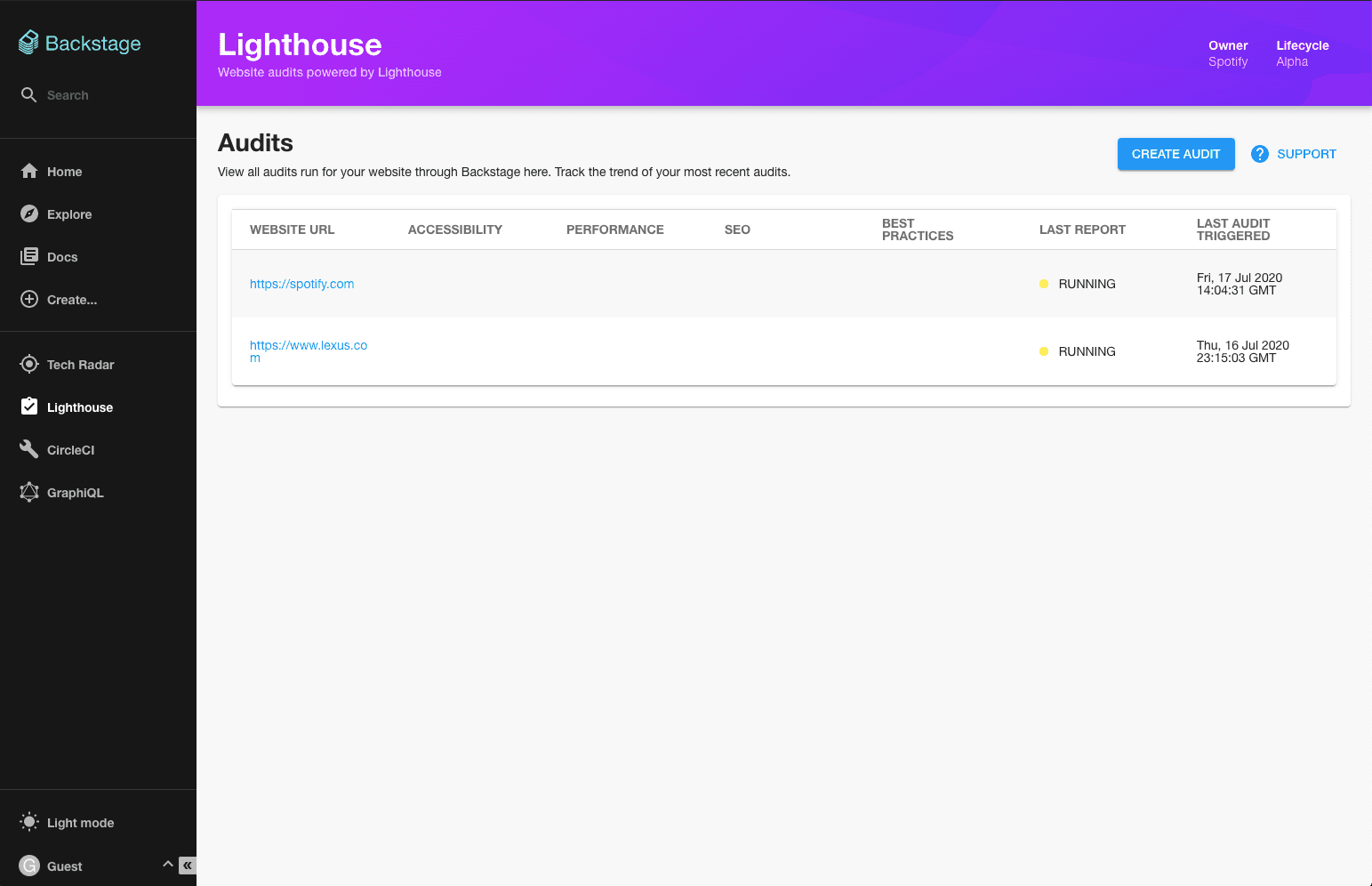 The lighthouse plugin UI